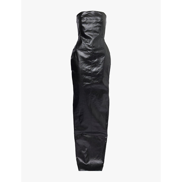 Rick Owens Laminated slim-fit denim-blend maxi dress