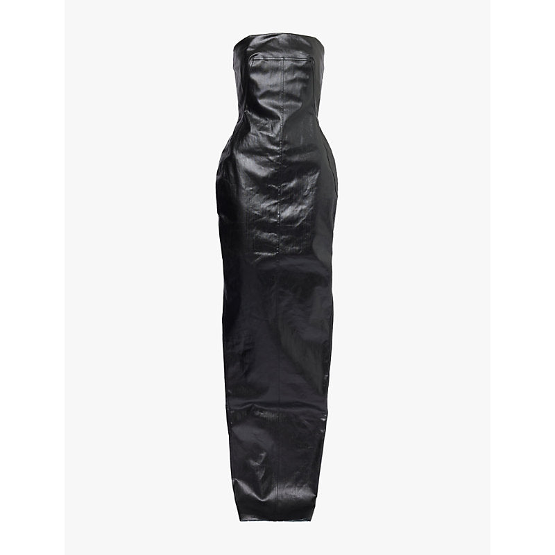 Rick Owens Laminated slim-fit denim-blend maxi dress | RICK OWENS