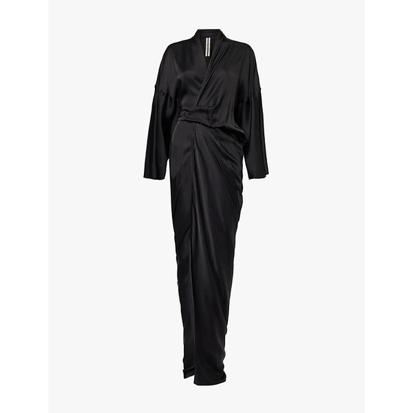 Rick Owens Wrap-front shawl-collar satin maxi dress