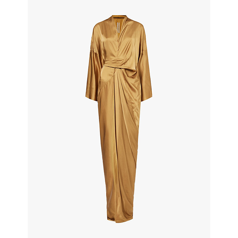 Rick Owens Wrap-front V-neck satin maxi dress | RICK OWENS