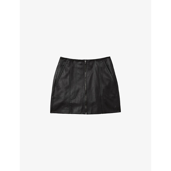  Reiss Zip-front high-rise leather mini skirt