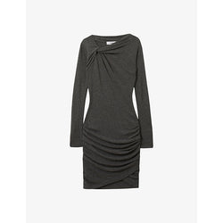  Reiss Twist-neck slim-fit ruched knitted mini dress