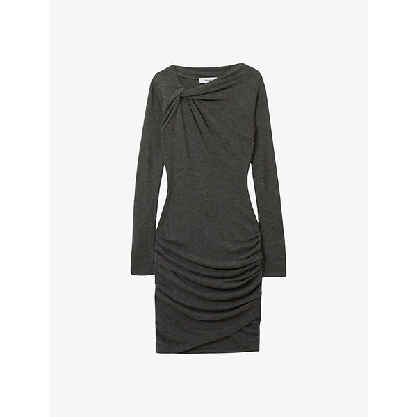  Reiss Twist-neck slim-fit ruched knitted mini dress