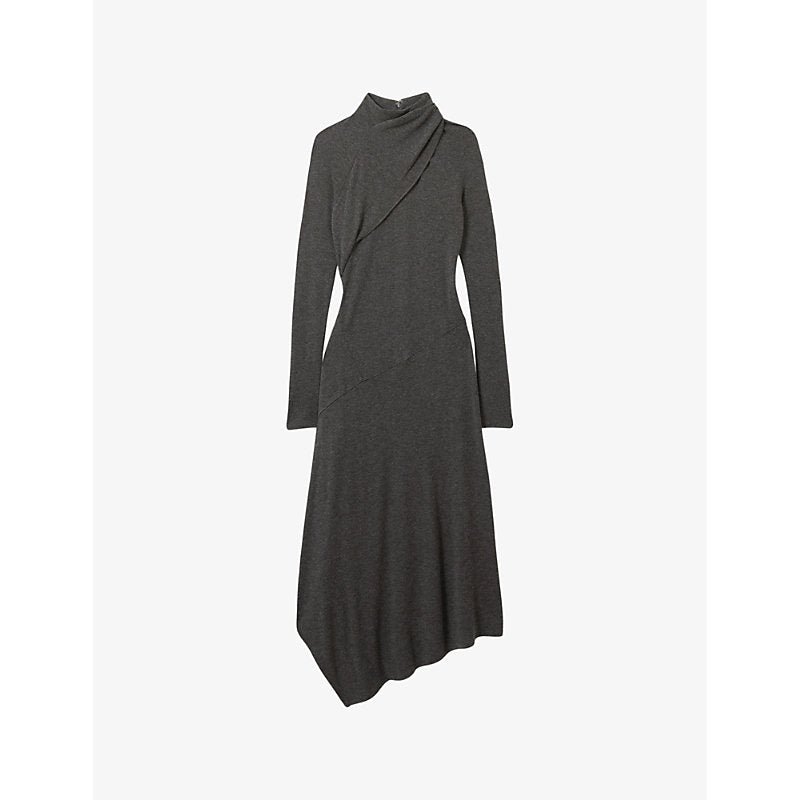  Reiss Twist-neck long-sleeve draped stretch-knit midi dress