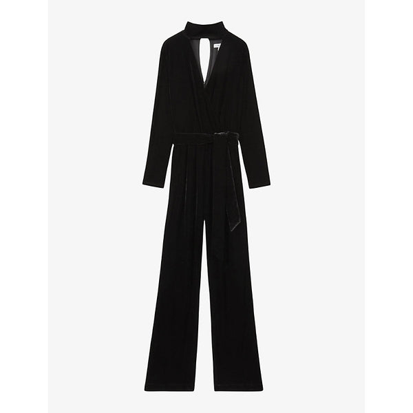 Reiss Vera wrap-neck belted-waist velvet jumpsuit