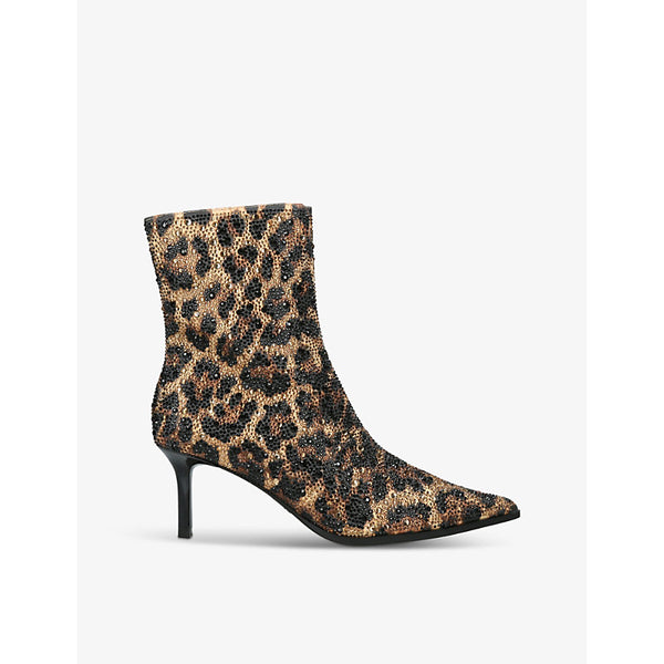 Steve Madden Heirloom crystal-embellished leopard-print heeled faux-leather ankle boots | Steve Madden