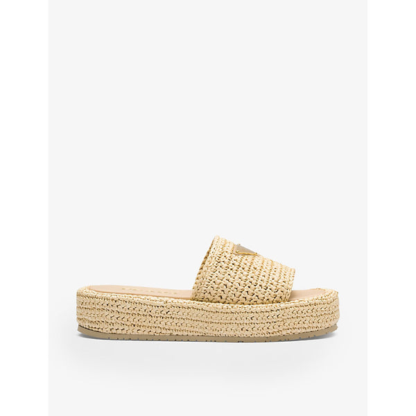 Prada Crochet-pattern raffia-yarn flatform sliders