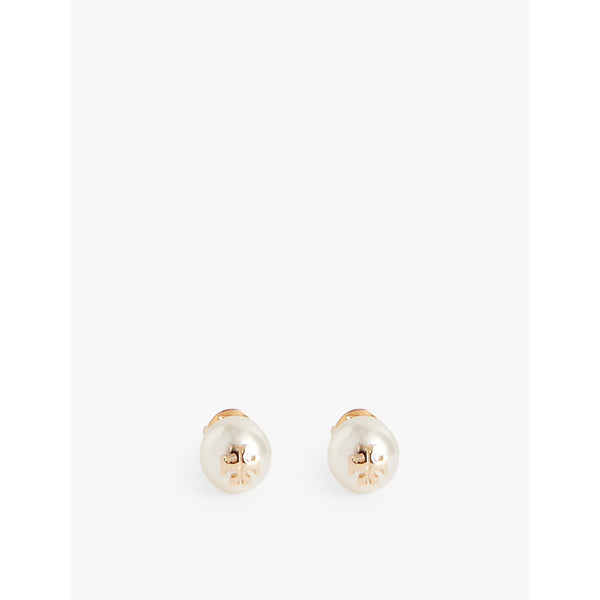 Tory Burch Kira 18ct yellow-gold plated brass and faux-pearl stud earrings