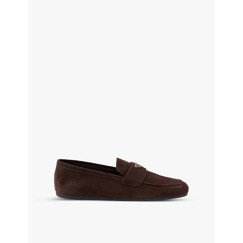 Prada Logo-plaque slip-on suede loafers