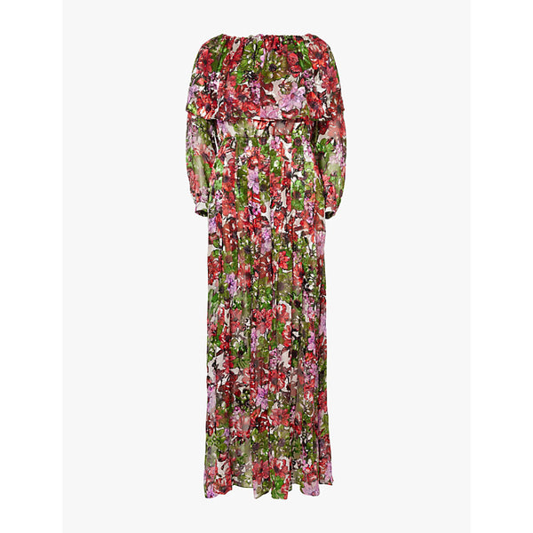 Costarellos Floria scoop-neck floral-print woven-blend gown