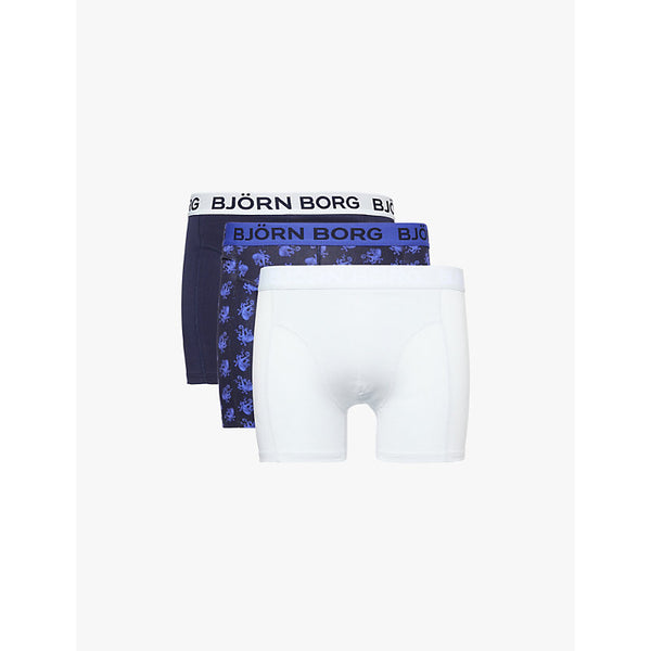  Bjorn Borg Pack of three logo-waistband stretch-cotton boxers