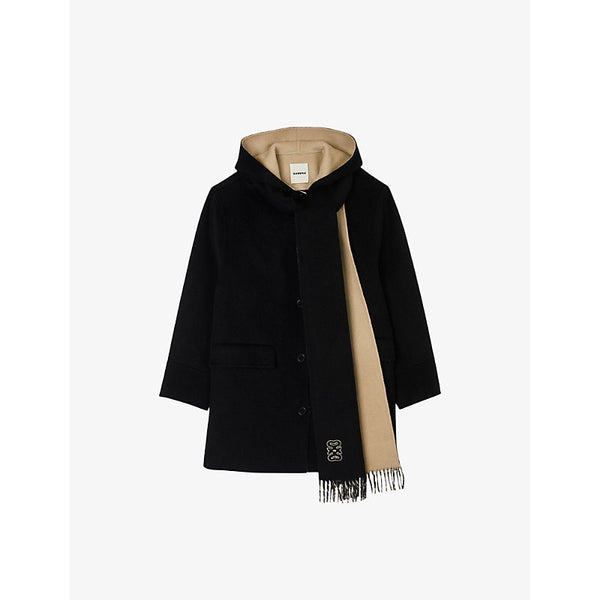 Sandro Two-tone logo-embroidered wool scarf coat