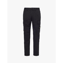  Stone Island Brand-patch tapered-leg mid-rise stretch-cotton trousers