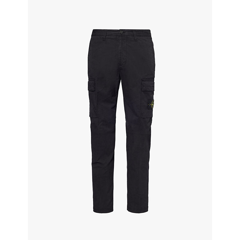  Stone Island Brand-patch tapered-leg mid-rise stretch-cotton trousers