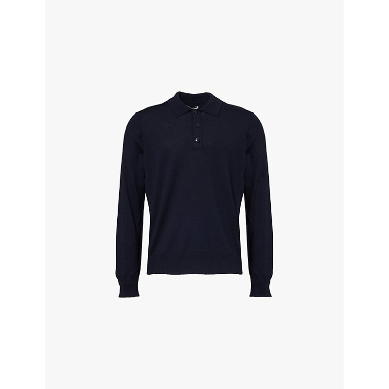  Stone Island Brand-badge regular-fit brushed wool knitted polo shirt