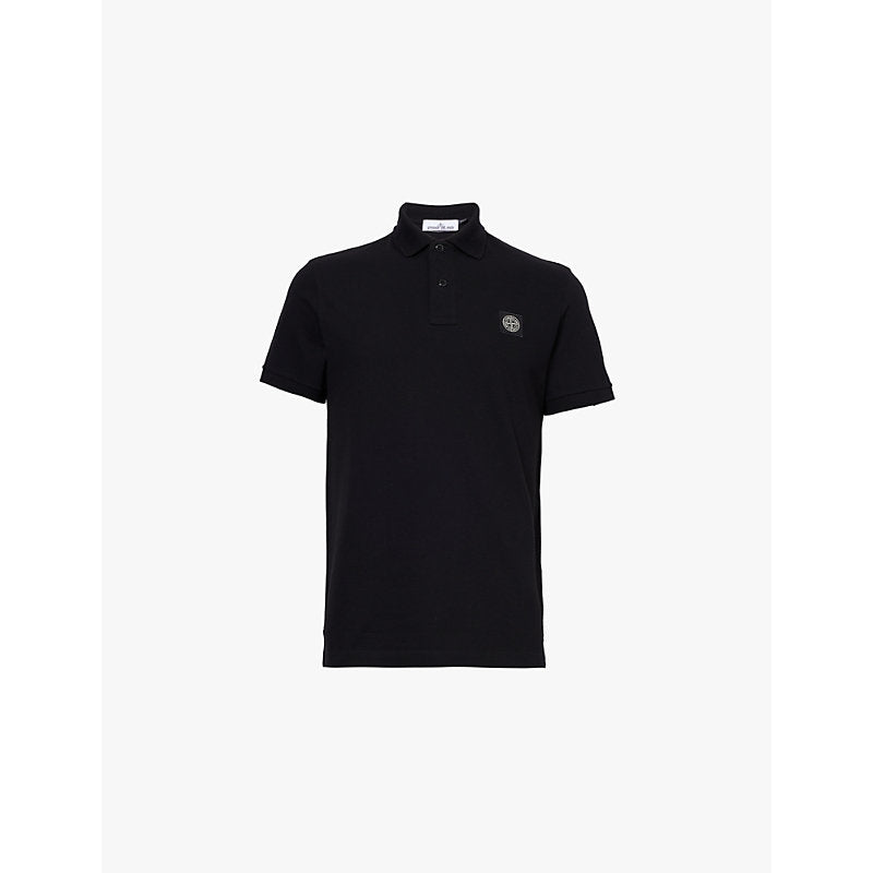  Stone Island Brand-patch short-sleeved stretch-cotton-piqué polo shirt