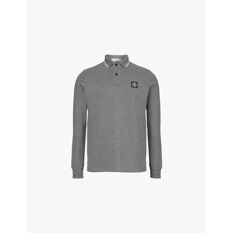  Stone Island Branded patch ribbed-trim regular-fit stretch-cotton polo shirt