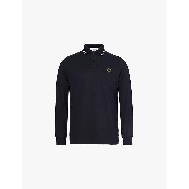  Stone Island Branded patch ribbed-trim regular-fit stretch-cotton polo shirt