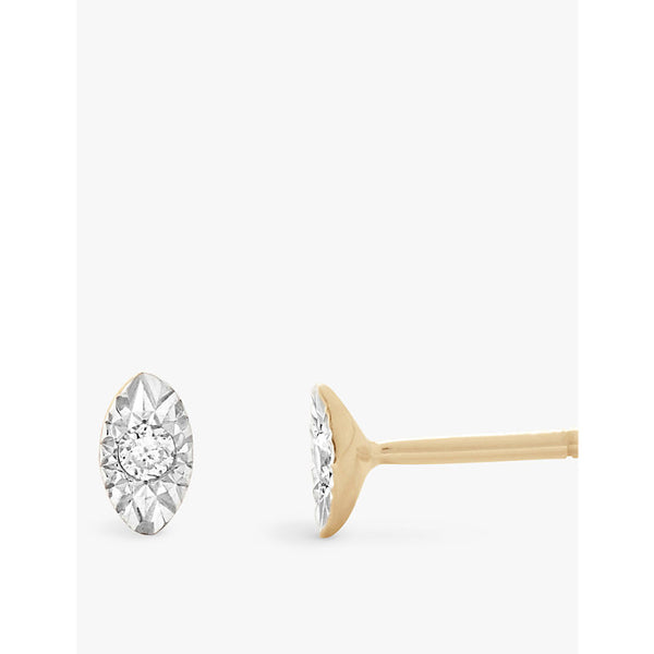 Monica Vinader Marquis Solitaire 14ct yellow gold and 0.015ct lab-grown diamond stud earrings