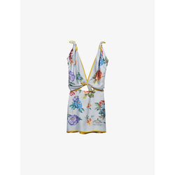 Prada Floral-print plunge-neck silk mini dress | PRADA