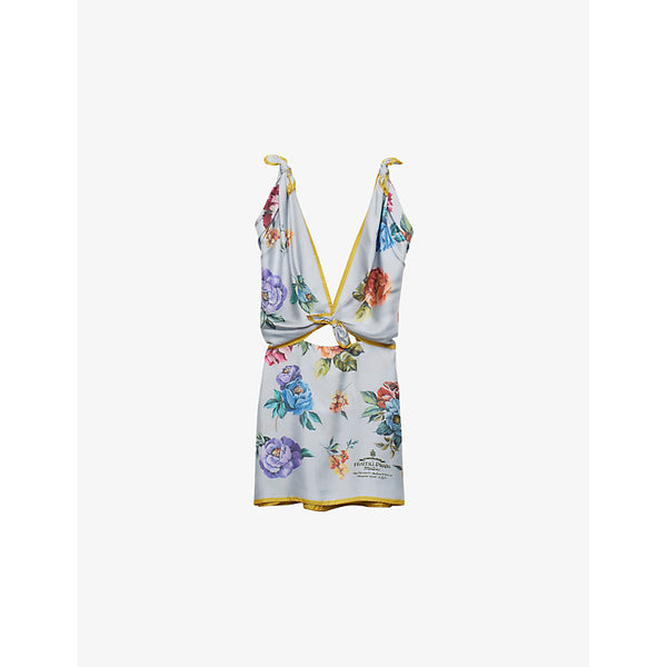 Prada Floral-print plunge-neck silk mini dress