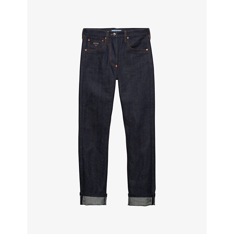  Prada Logo-plaque contrast-stitch straight-leg jeans