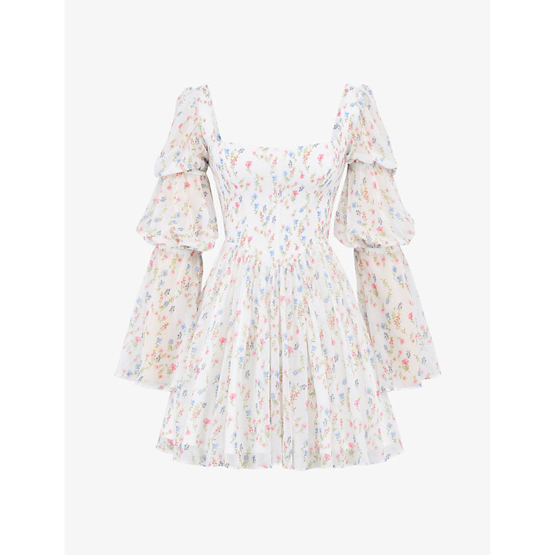  House Of Cb Sancia puff-sleeve floral-print woven mini dress