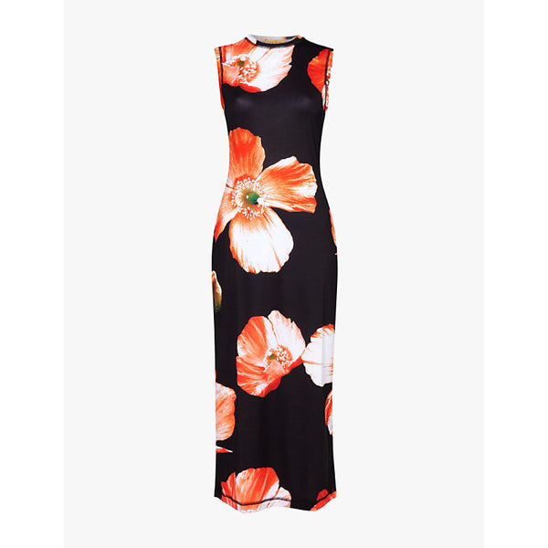 Stine Goya Floral-print sleeveless stretch-woven midi dress