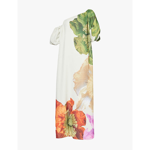 Stine Goya Floral graphic-print puff-sleeve recycled-polyester crepe maxi dress