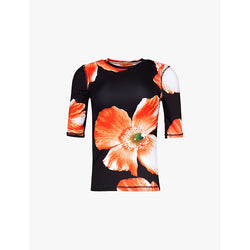  Stine Goya Floral-print slim-fit stretch-woven T-shirt