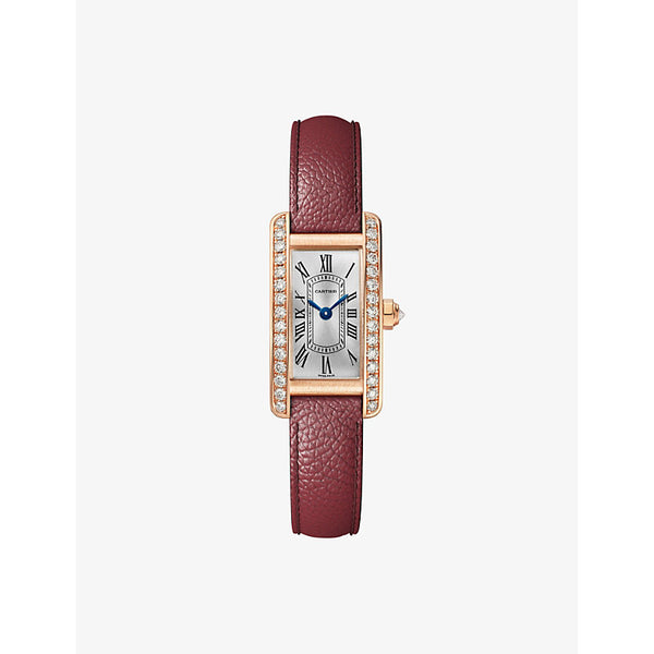 Cartier Tank Americaine Mini 18ct rose-gold, 0.55ct brilliant-cut diamond and leather quartz watch