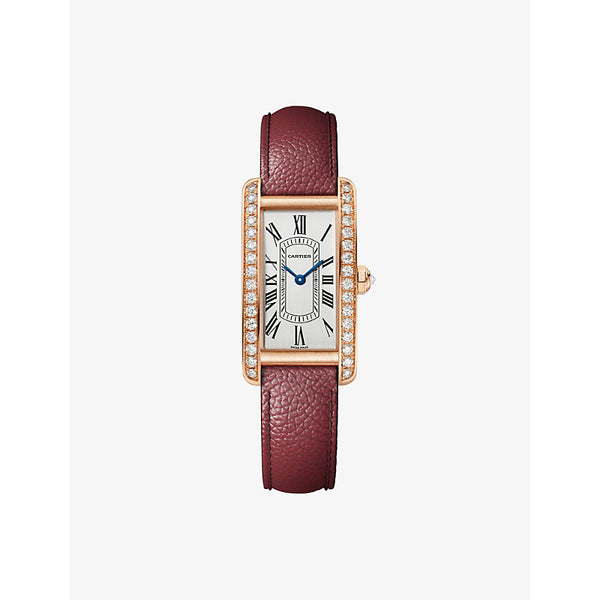 Cartier CRWJTA0048 Tank Américaine small 18ct rose-gold, 0.96ct brilliant-cut diamond and leather quartz watch