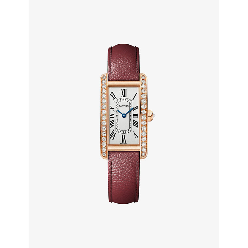 Cartier CRWJTA0048 Tank Américaine small 18ct rose-gold, 0.96ct brilliant-cut diamond and leather quartz watch