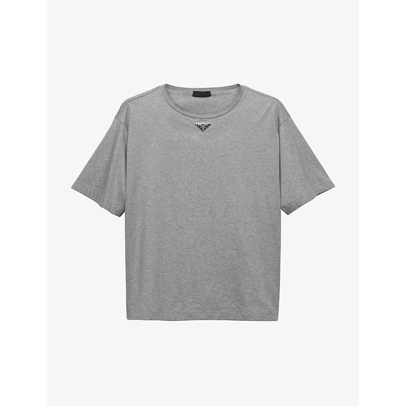  Prada Brand-plaque oversized-fit cotton-jersey T-shirt