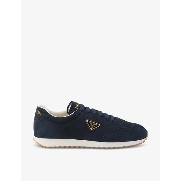 Prada Enamelled-logo low-top suede trainers