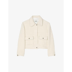  Sandro Shirt-collar long-sleeve cropped tweed jacket