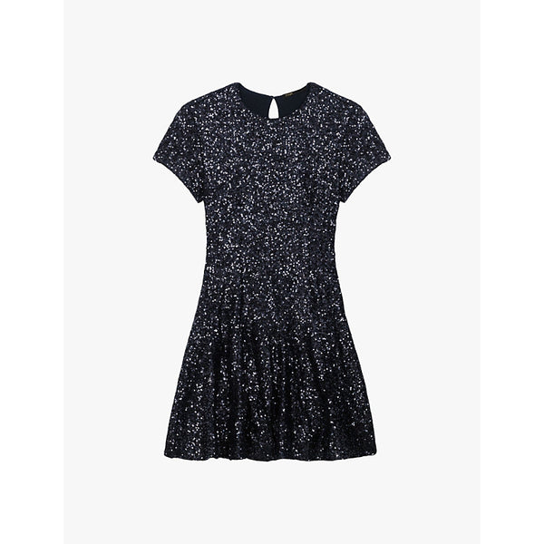 Maje Sequin-embellished short-sleeve stretch-woven mini dress