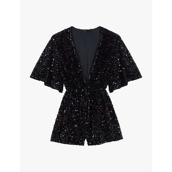 Maje Sequin-embellished short-sleeve woven playsuit