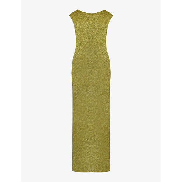 Ro&Zo Round-neck sleeveless metallic-knit maxi dress