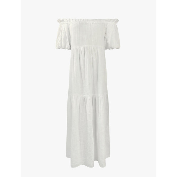 Ro&Zo Bardot-neck tiered-hem cotton maxi dress | RO&ZO