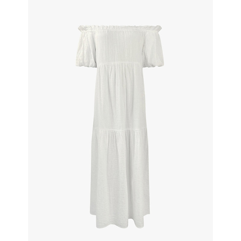 Ro&Zo Bardot-neck tiered-hem cotton maxi dress | RO&ZO