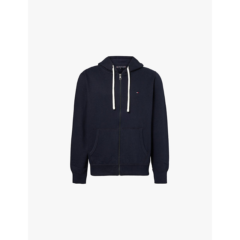  Tommy Hilfiger Fleece Zip Through embroidered-branding regular-fit cotton-blend hoody