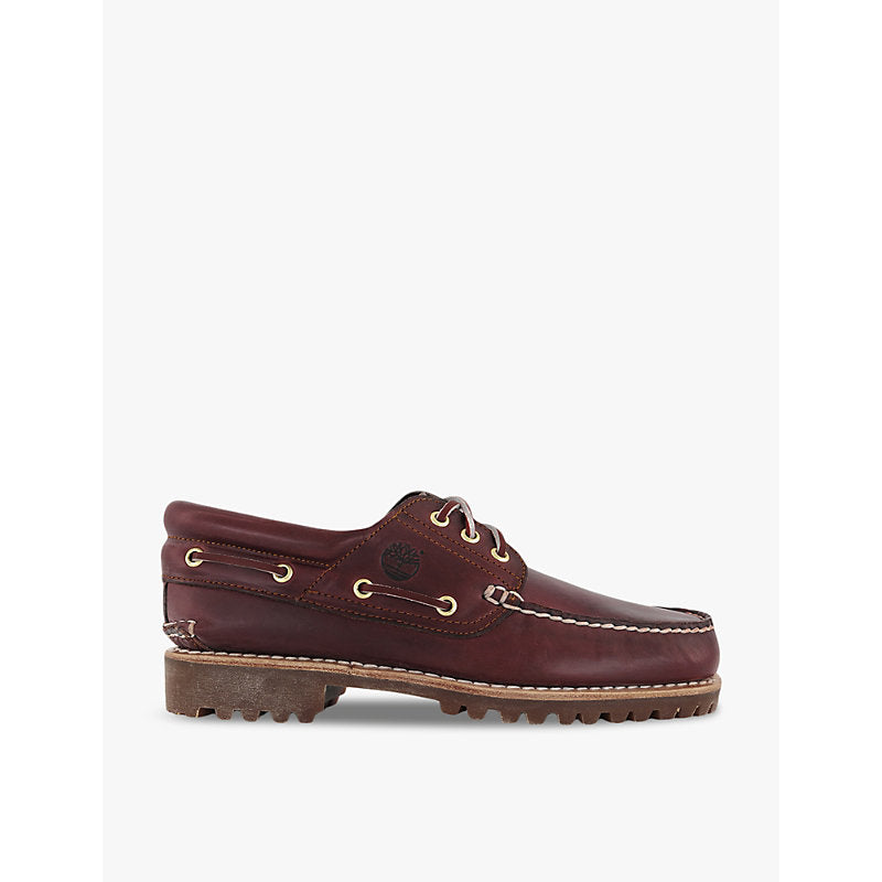 Timberland Contrast-stitch logo-embossed leather boat shoes