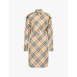 Burberry Checked belted-waist cotton-twill midi dress | BURBERRY