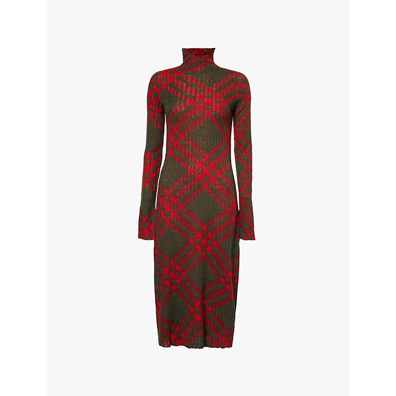 Burberry Checked long-sleeved knitted midi dress | BURBERRY