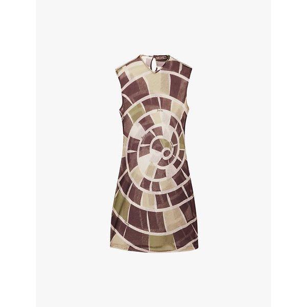 Siedres Abstract-pattern slim-fit recycled-polyester mesh mini dress