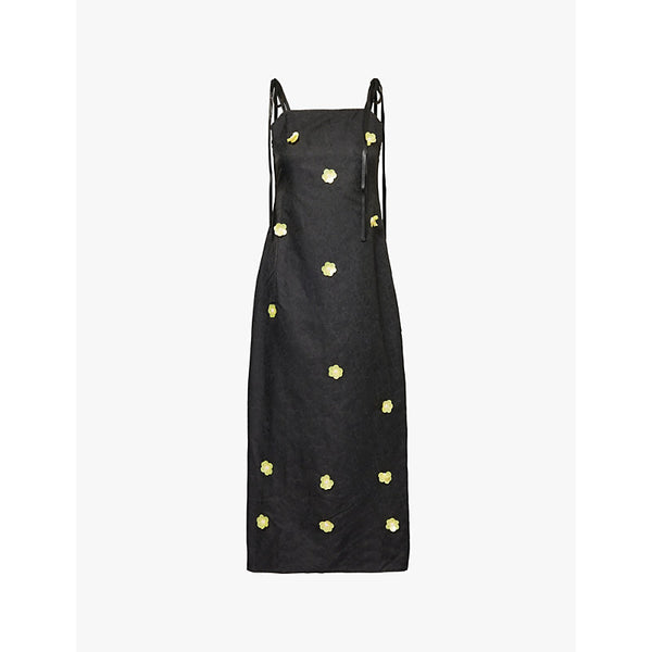 Sister Jane Flower-embellished woven midi dress