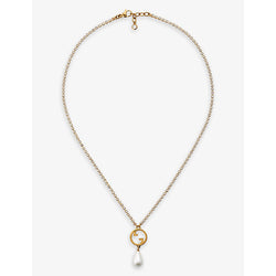  Gucci Blondie interlocking G-charm gold-toned metal, faux-pearl and crystal necklace