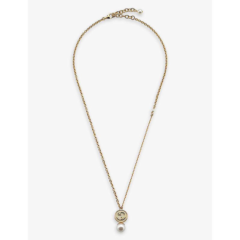  Gucci Blondie interlocking G-charm gold-toned metal and faux-pearl necklace