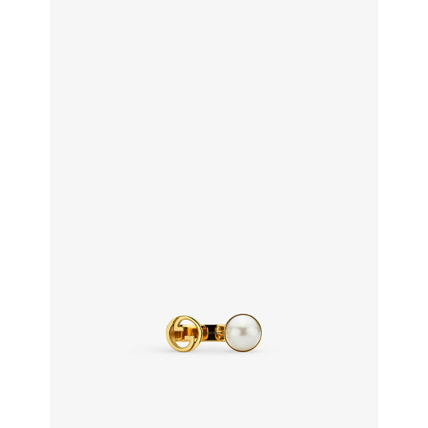 Gucci Blondie interlocking G-charm open-band gold-toned metal and faux-pearl ring